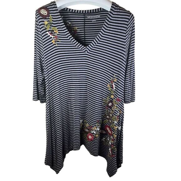 Soft Surroundings Women's Size Large Striped Floral‎ Embroidered Tunic Top - Picture 1 of 8